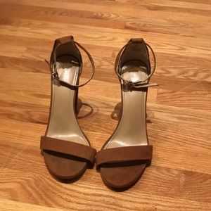 Brown suede ankle strap heels